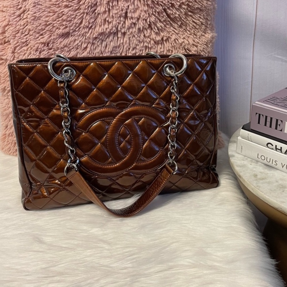 Chanel Grand Shopping Tote Bronze Patent Leather